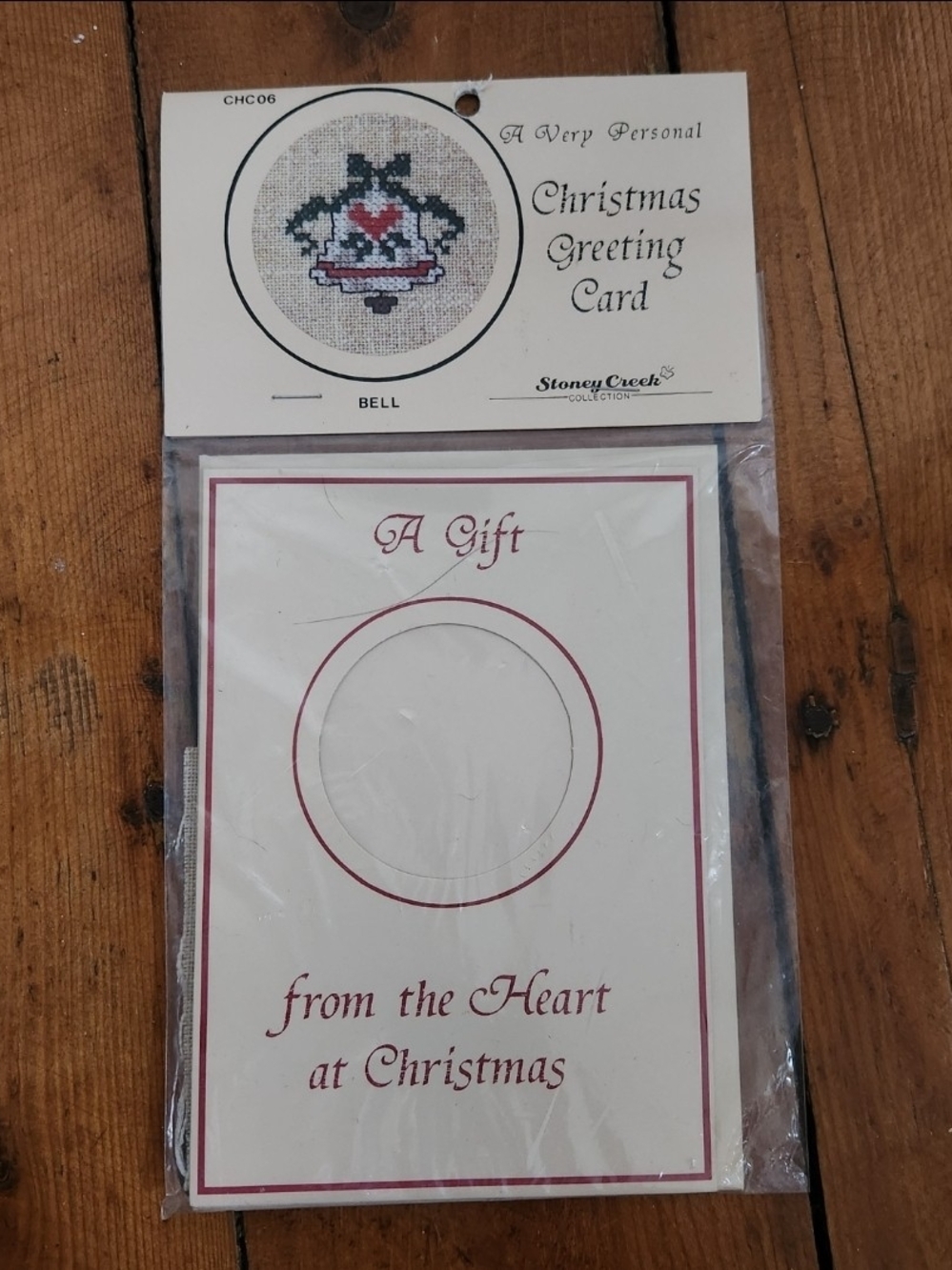 Vtg Cross Stitch Christmas Card Kit frame envelope floss fabric needle Bell